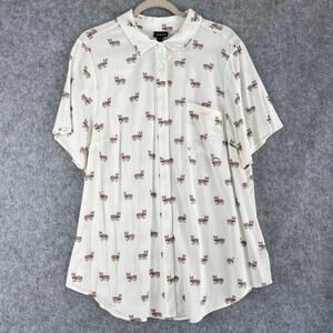 Torrid Challis Corgi Tunic Top Womens 2X Button Front Short Sleeve Stretch NEW
